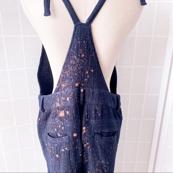Boho Black & Bleached Splattered Woven Button Front Jumpsuit - Picture 11 of 16